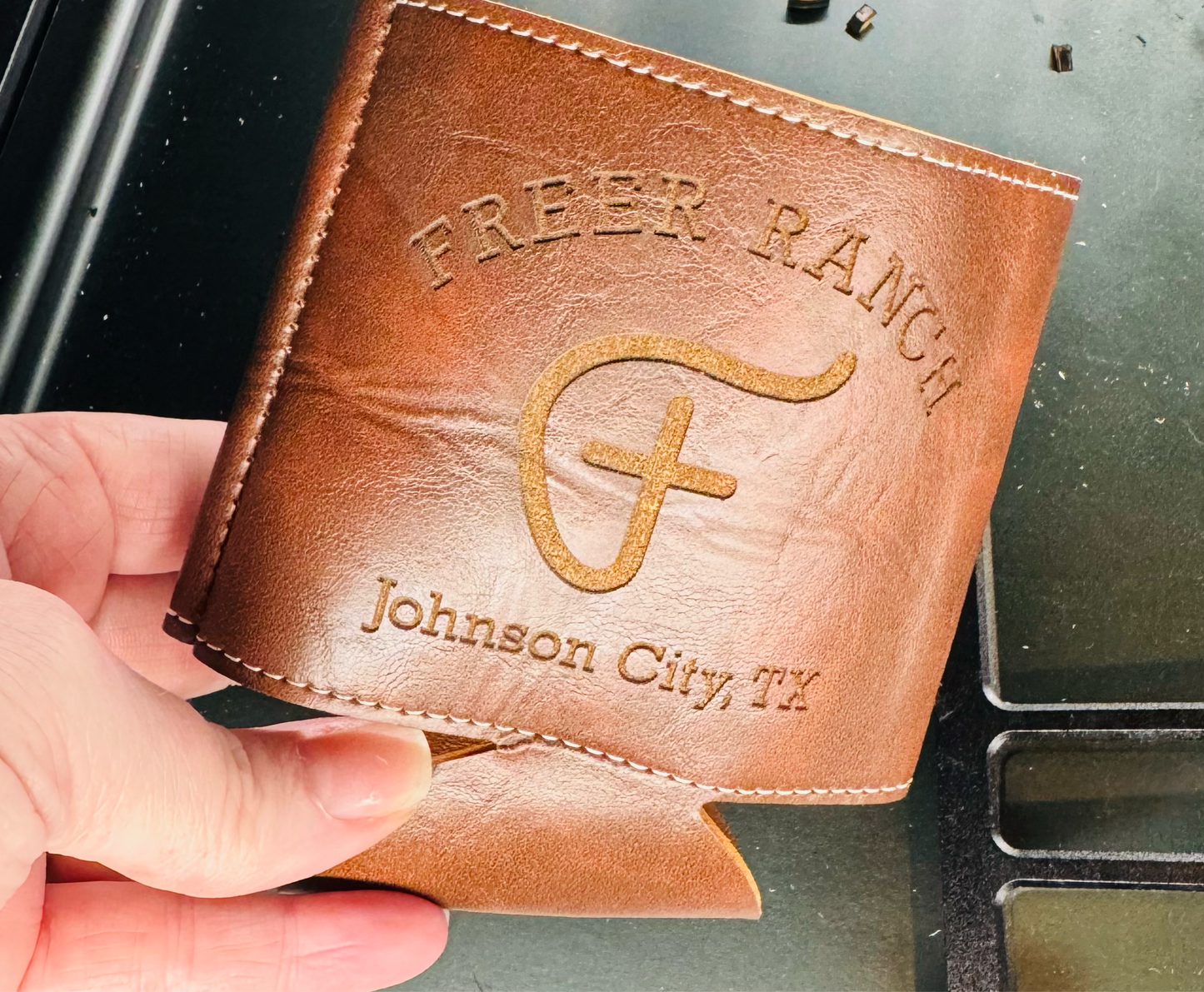 CUSTOM LEATHER BEVERAGE HOLDER - LEATHER KOOZIE