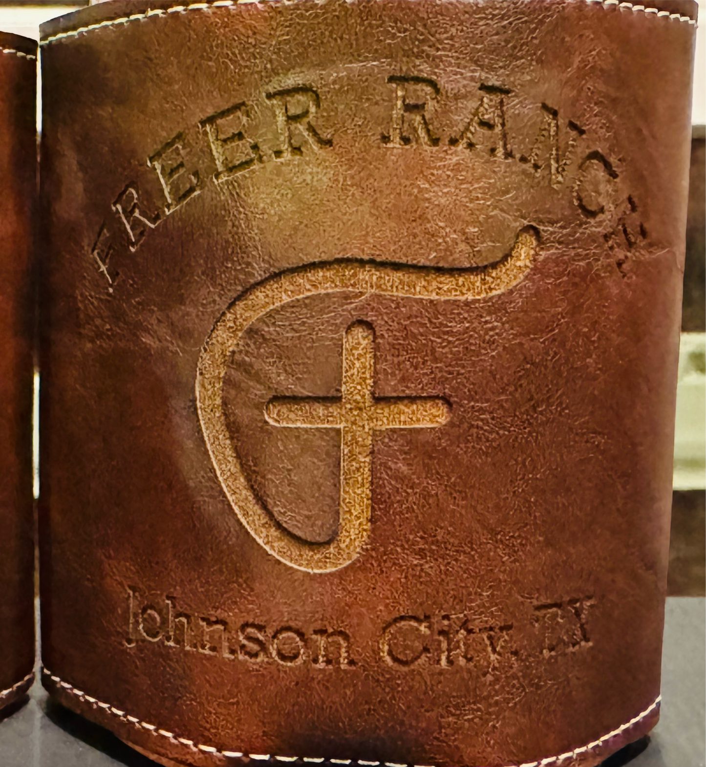 CUSTOM LEATHER BEVERAGE HOLDER - LEATHER KOOZIE