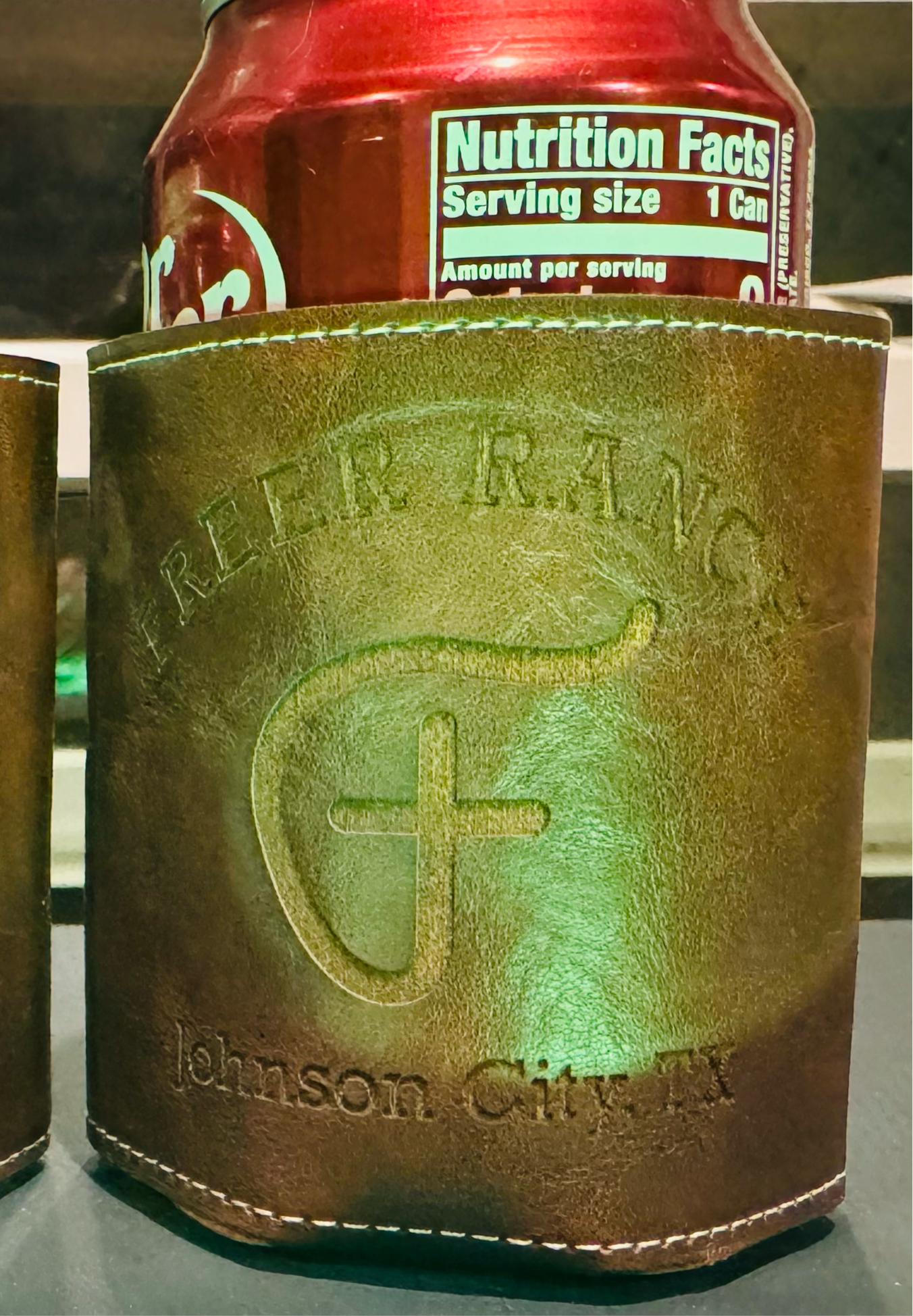 CUSTOM LEATHER BEVERAGE HOLDER - LEATHER KOOZIE